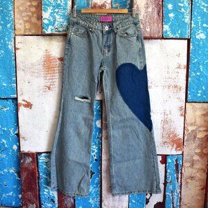 Women's Telepatia Bootcut Distressed Jeans Juniors Size 1/25 Dark Blue Heart